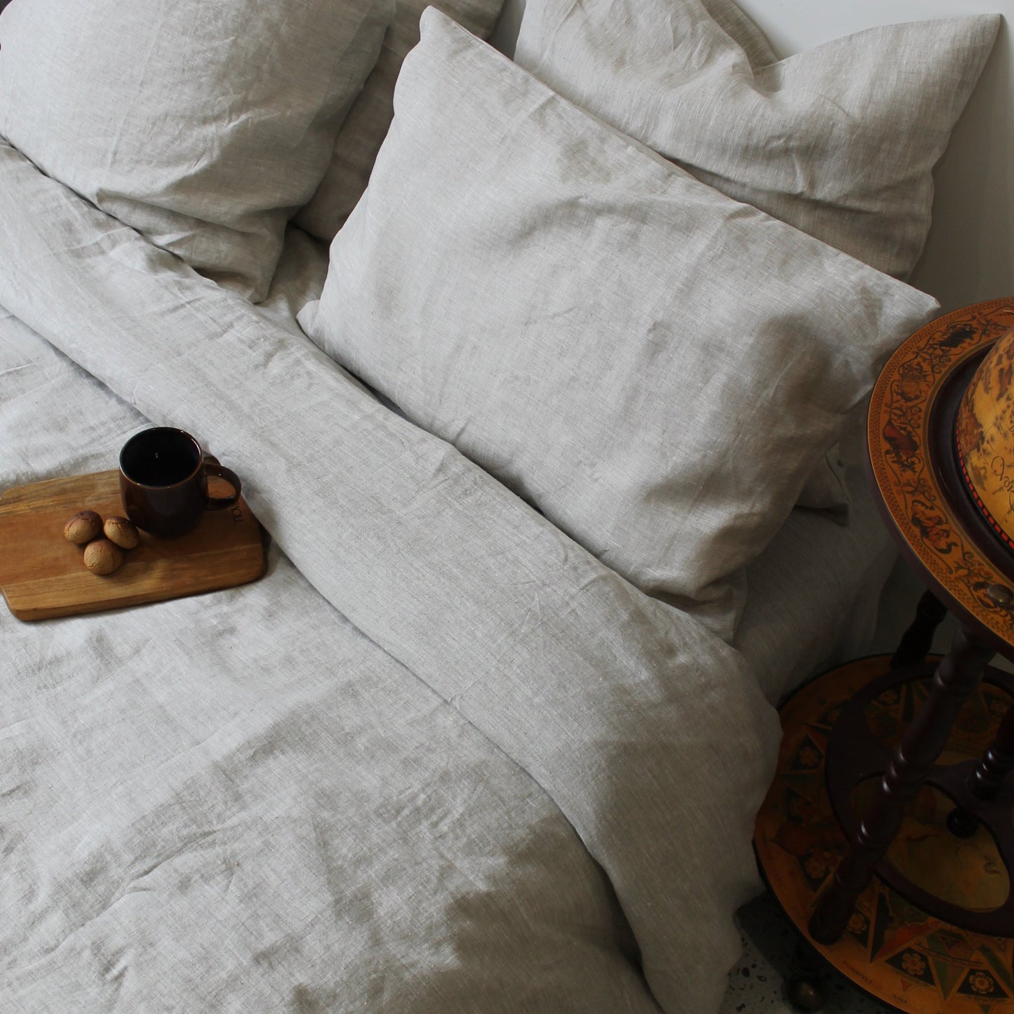 duvet quilt cover set with pillowcases in pebble natural colour